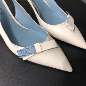 Prada white leather kitten heel slingback pumps 41